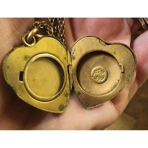 Antique SKM Co Heart Shaped Gold Locket Necklace W/ Stones, Untested, Rare 1900s